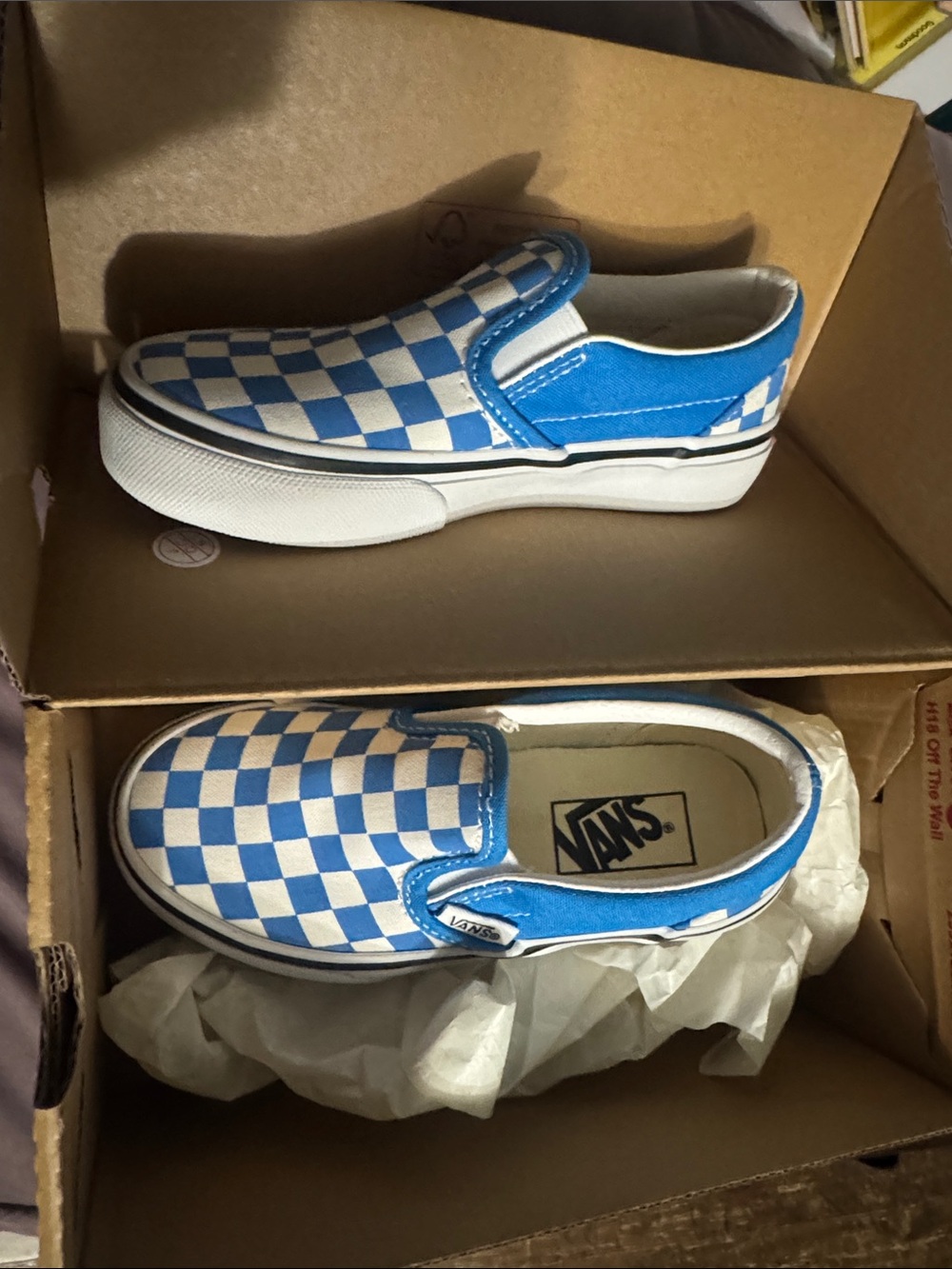 Vans Kids Slip-On Checkerboard Sneakers in Blue and White